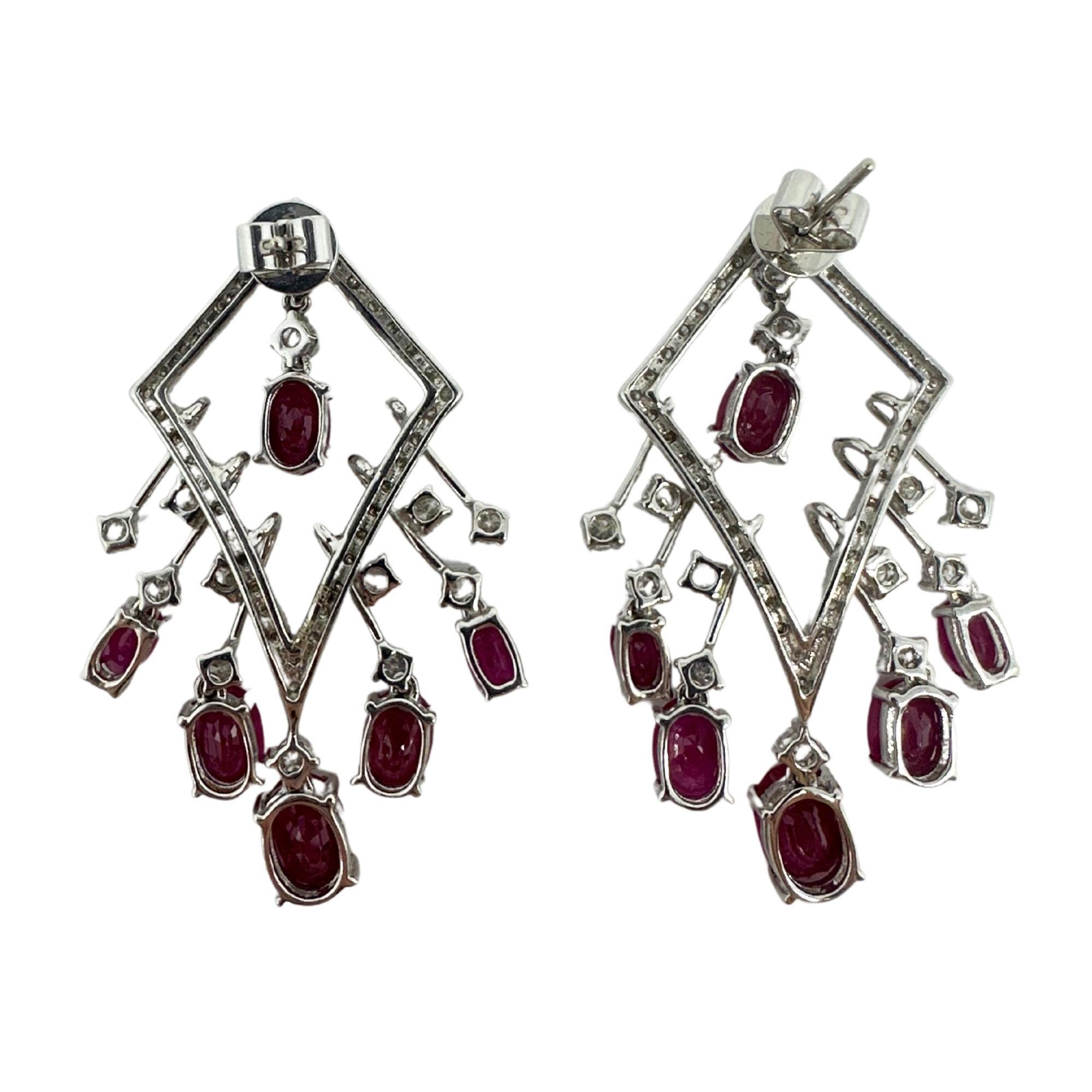 Oval Cut 18K White Gold Diamond and Ruby Earrings For Sale