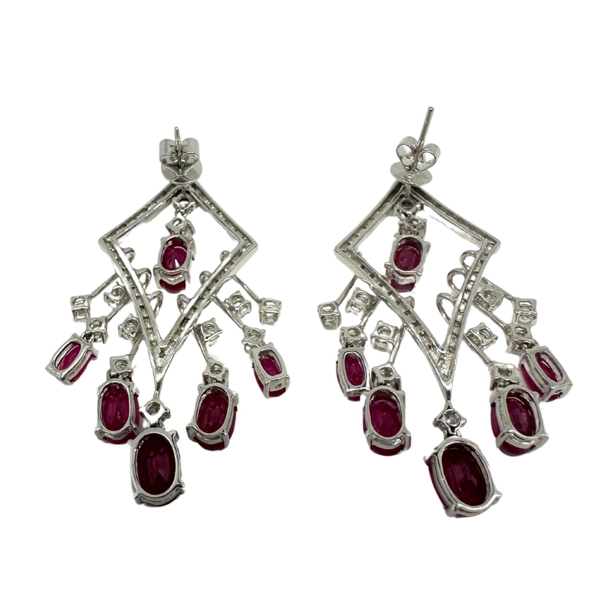 18K White Gold Diamond and Ruby Earrings In Good Condition For Sale In New York, NY