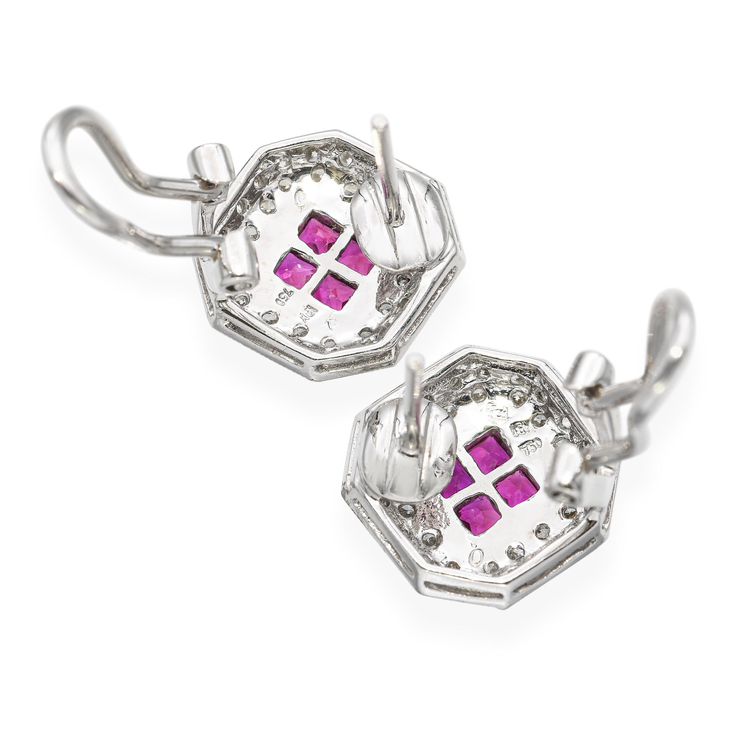 Boucles d'oreilles en or blanc 18k avec diamants et rubis Pour femmes en vente