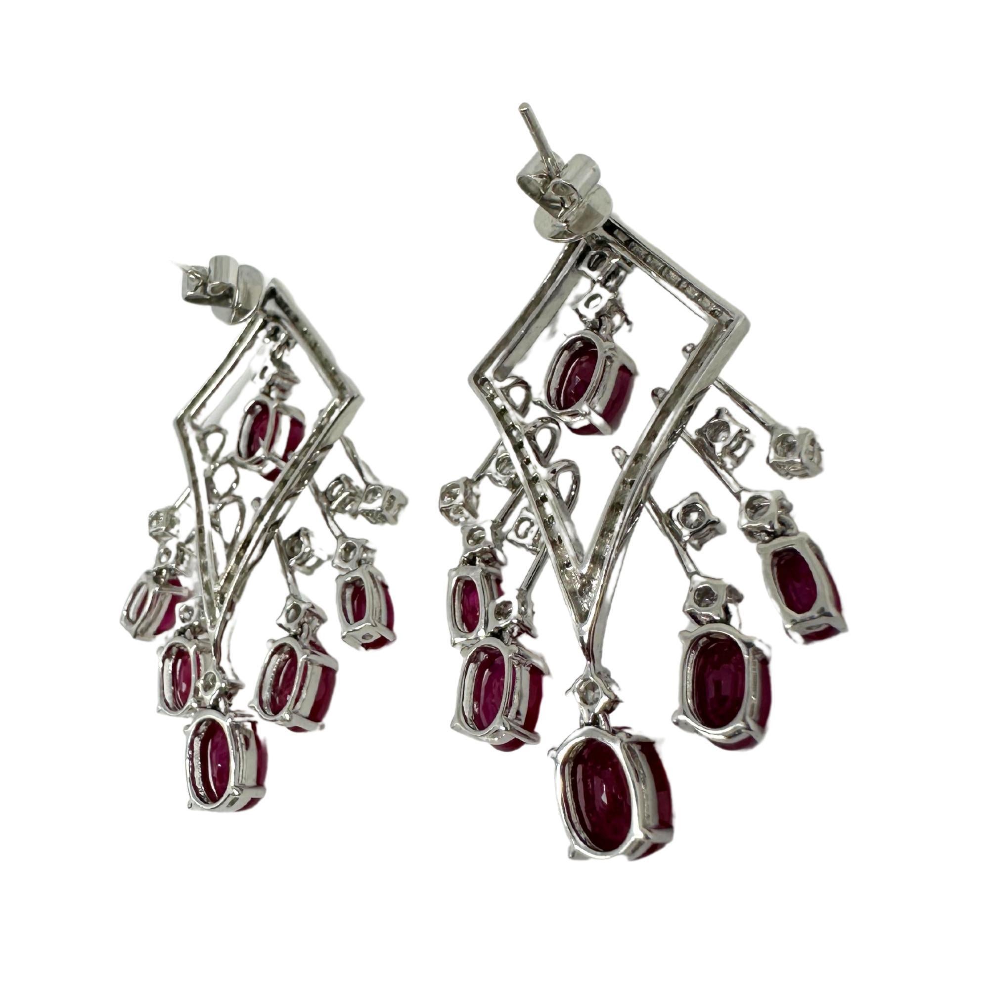 Women's 18K White Gold Diamond and Ruby Earrings For Sale