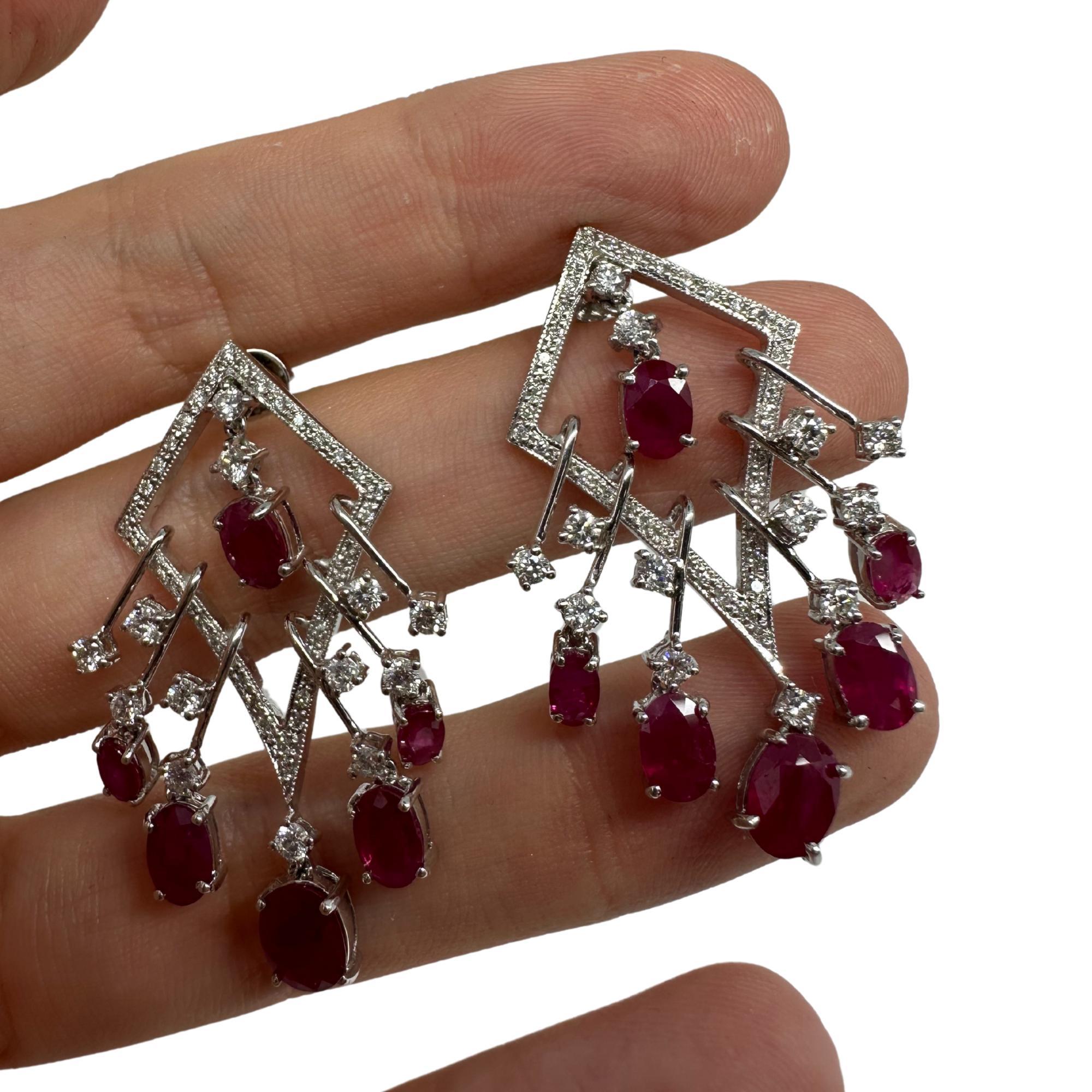 18K White Gold Diamond and Ruby Earrings For Sale 1
