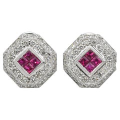Boucles d'oreilles en or blanc 18k avec diamants et rubis