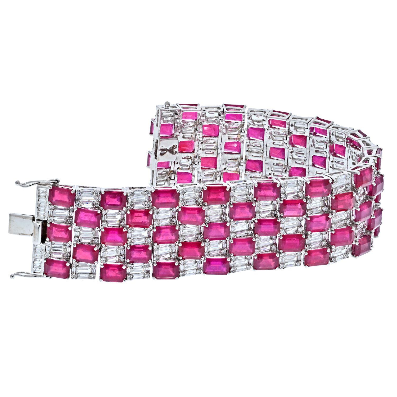 18k White Gold Diamond and Ruby Estate Carpet Style Bracelet.

This is an exciting diamond and ruby carpet-style bracelet from our estate collection. We can see it being worn by women as well as men who love to own something flashy!

Enjoy the