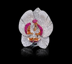 18K White Gold Diamond and Ruby Orchid Cocktail Ring The Empress Orchid