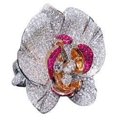 18K White Gold Diamond and Ruby Orchid Cocktail Ring The Empress Orchid