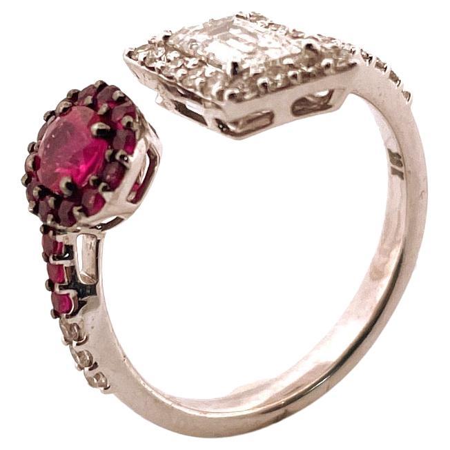 18k White Gold Diamond and Ruby Ring For Sale