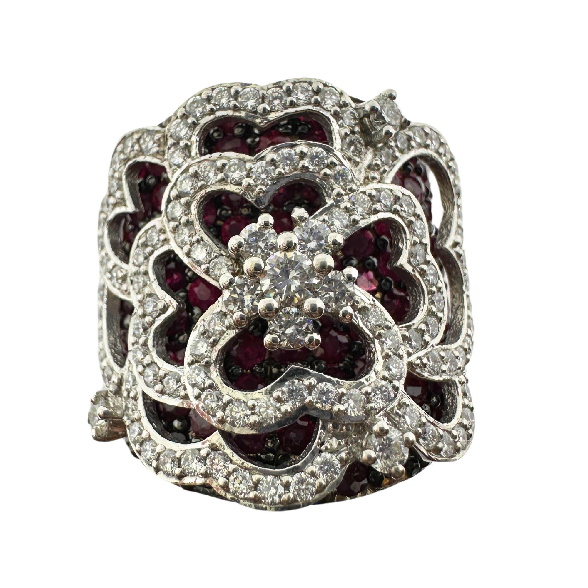 18K White Gold Diamond and Ruby Wide Band Ring
Condition: In good condition with some minor surface wear consistent with age.
Ring size: 6.25, 0.75 inches wide
Markings: 