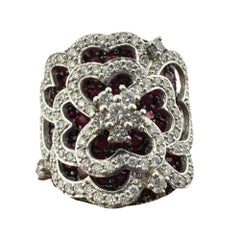 18K White Gold Diamond and Ruby Wide Band Ring
