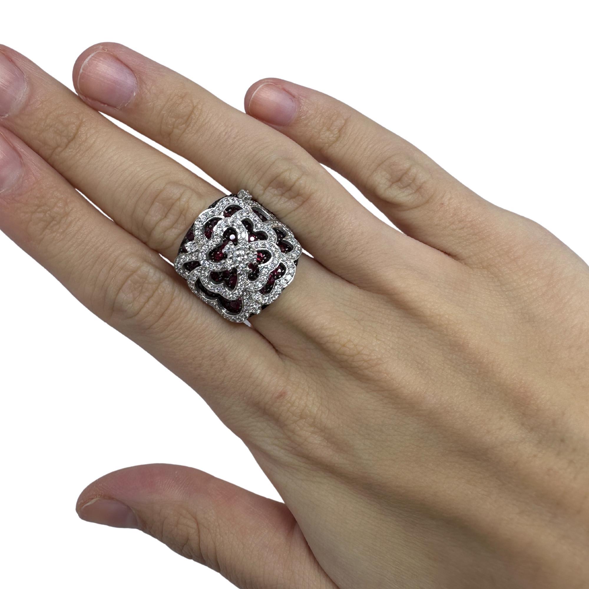 Women's 18K White Gold Diamond and Ruby Wide Band Ring For Sale