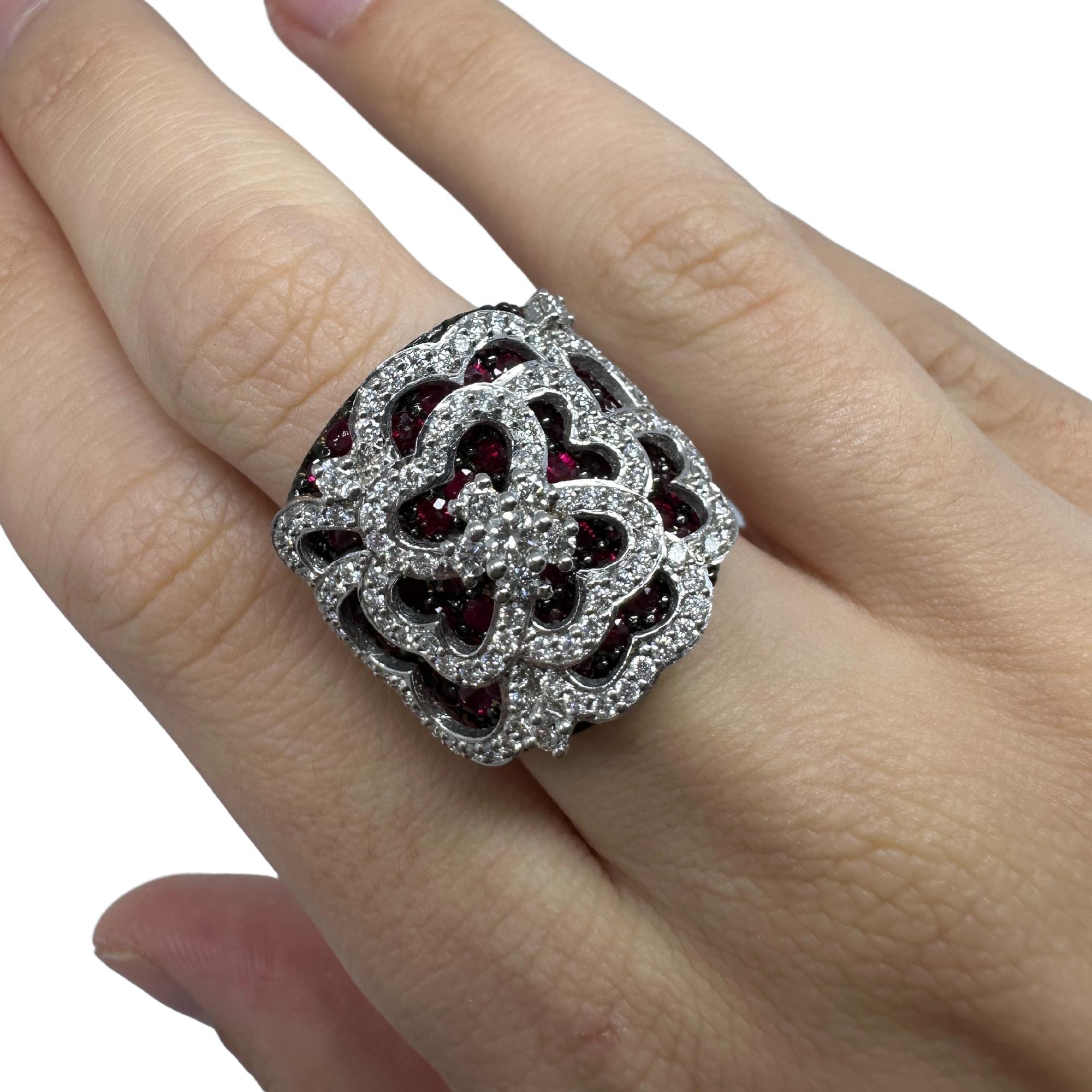 18K White Gold Diamond and Ruby Wide Band Ring For Sale 1
