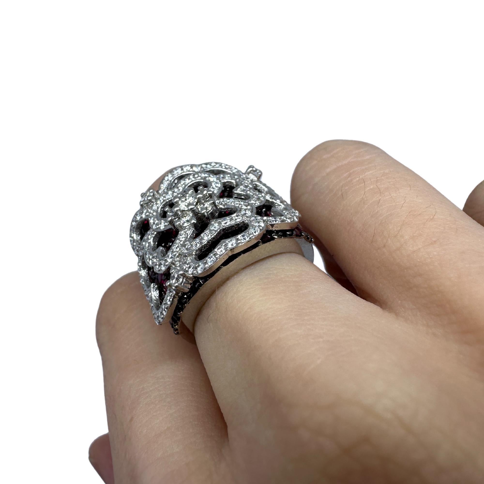 18K White Gold Diamond and Ruby Wide Band Ring For Sale 2