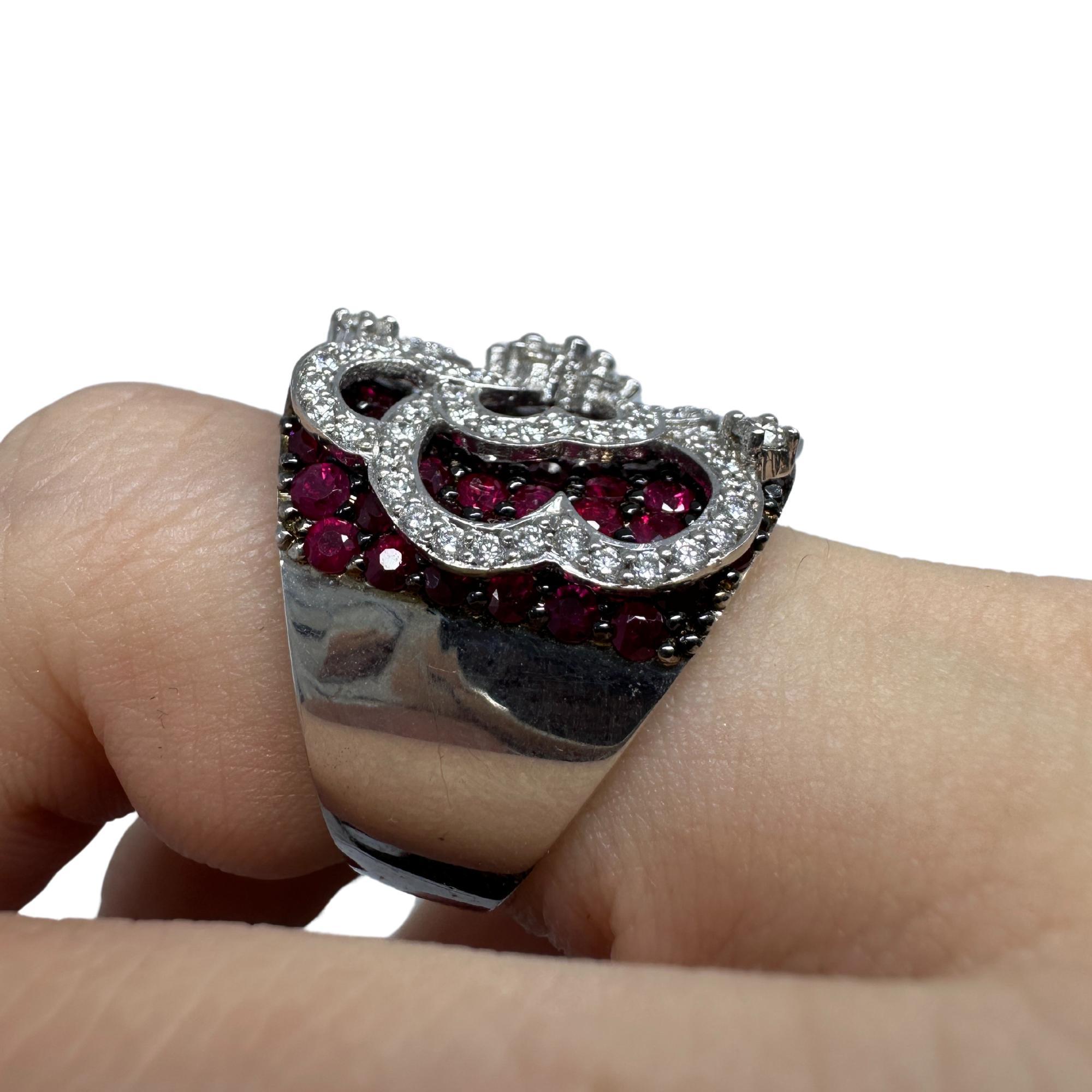18K White Gold Diamond and Ruby Wide Band Ring For Sale 3