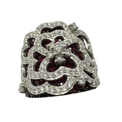 18K Weißgold Diamant und Rubin breiter Bandring