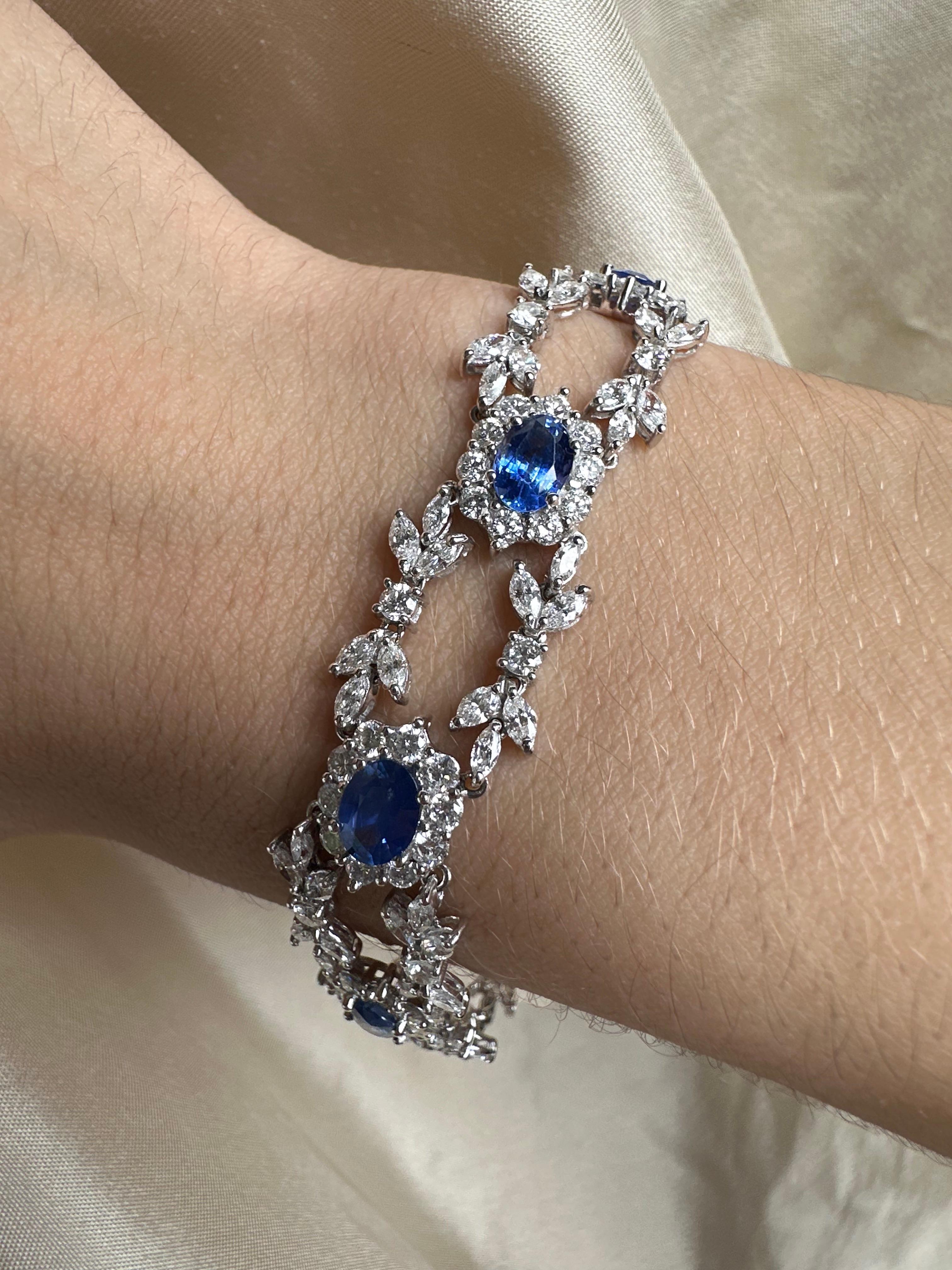 Bracciale in oro bianco 18K con diamanti e zaffiri - 7,5 pollici
Condit: In buone condizioni, con qualche lieve usura superficiale dovuta all'età.
Misure: 7,5 pollici di lunghezza, 0,50 pollici di larghezza
Marcatura: 