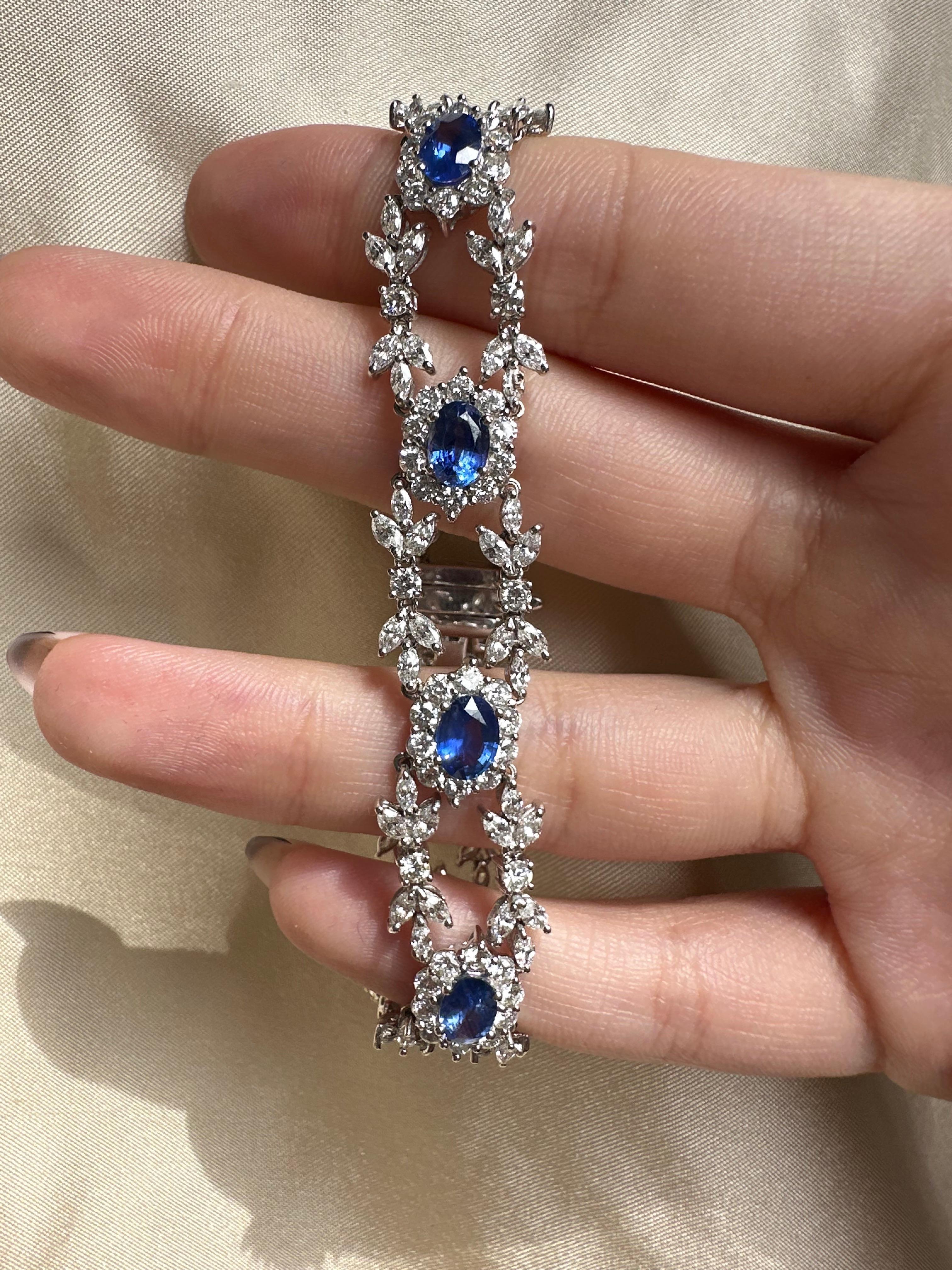 Donna Bracciale in oro bianco 18K con diamanti e zaffiri - 7,5 pollici in vendita