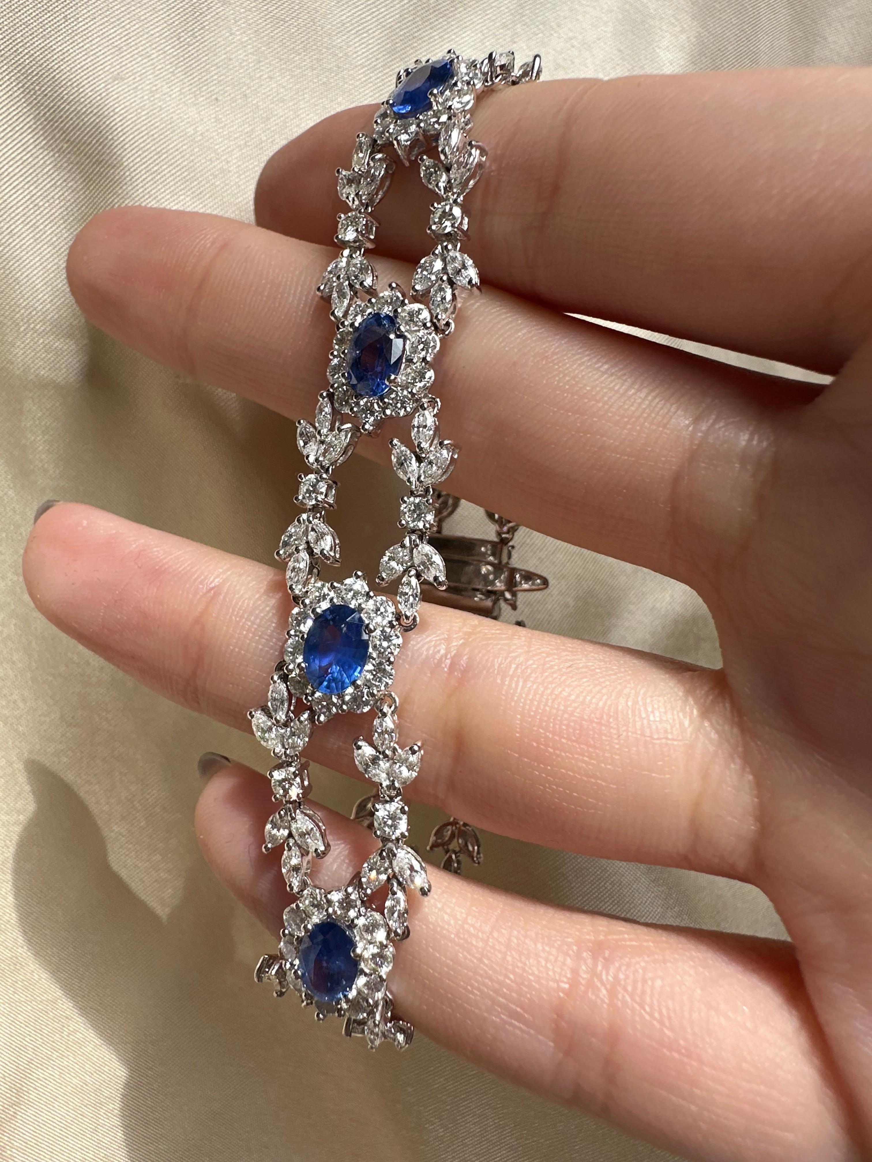 Bracciale in oro bianco 18K con diamanti e zaffiri - 7,5 pollici in vendita 1