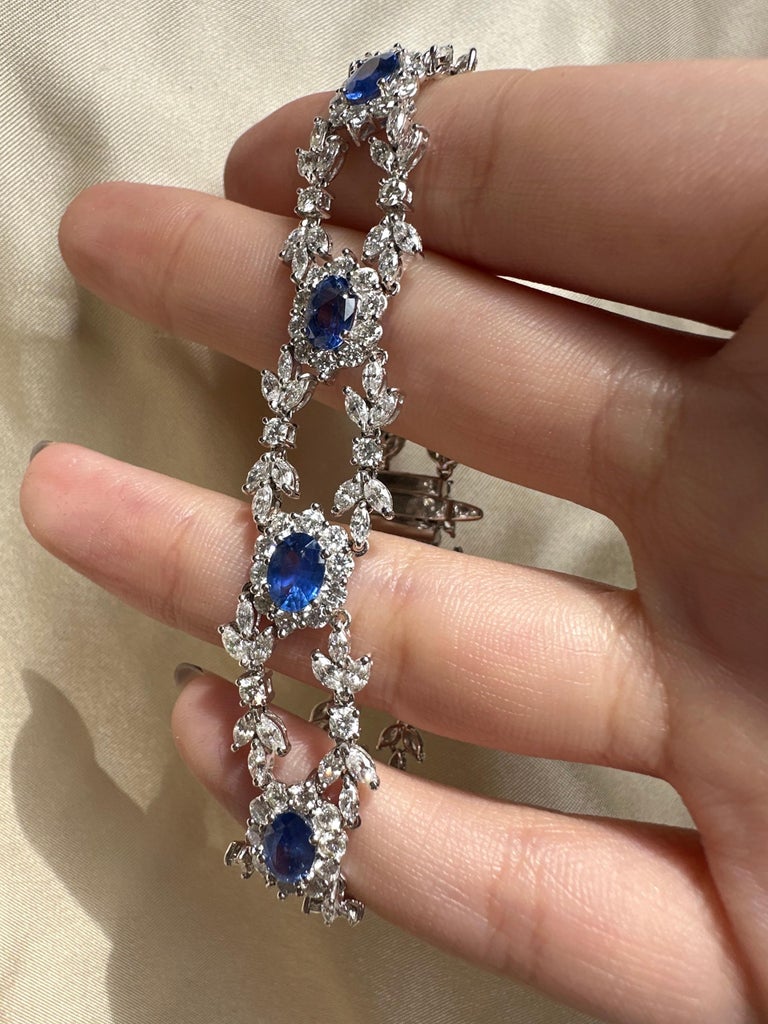 Bracelet En Or Blanc 18 Carats Sertis De Saphir Et Diamants - Bijou Précieux Neuf - Modèle 2500