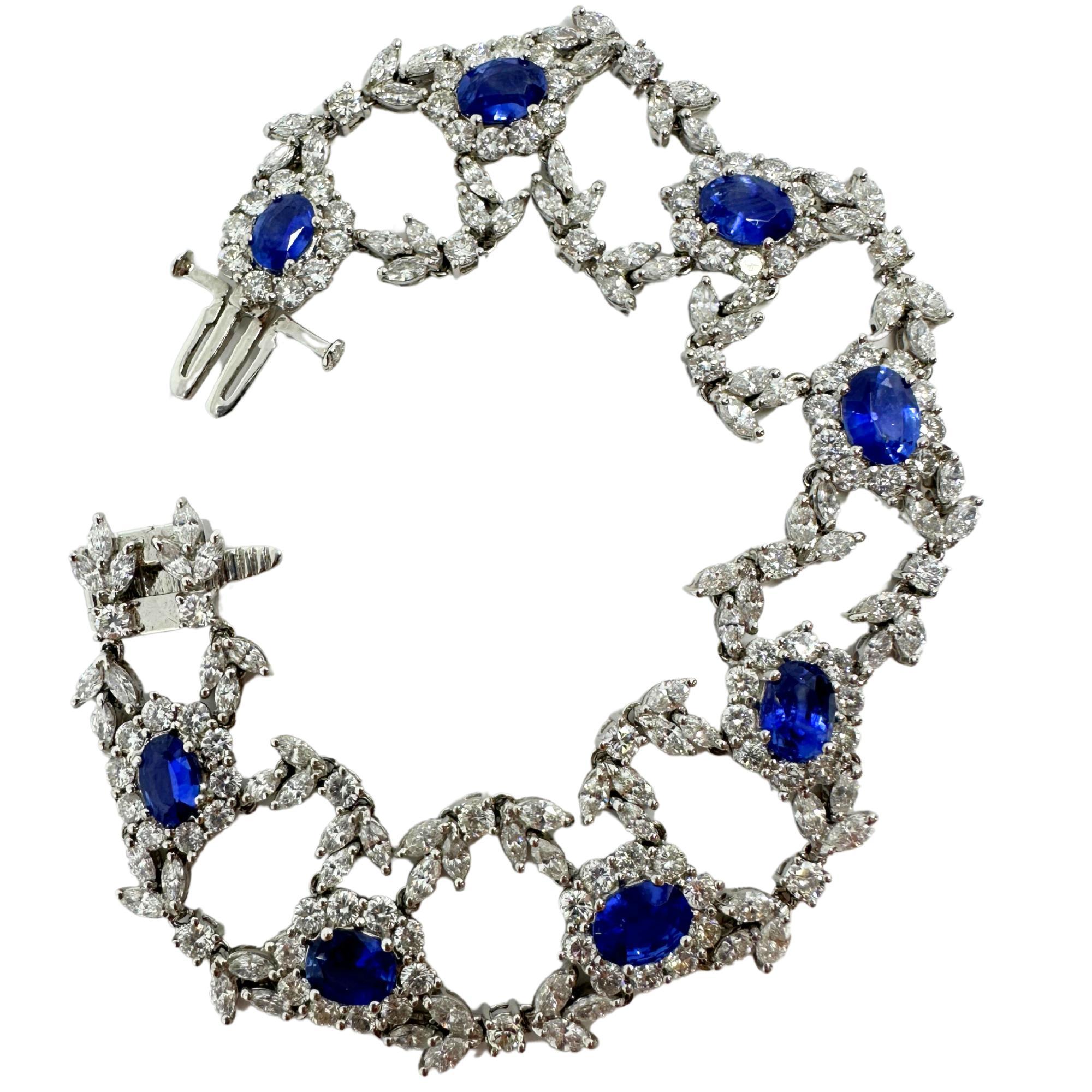 Bracciale in oro bianco 18K con diamanti e zaffiri - 7,5 pollici in vendita 2