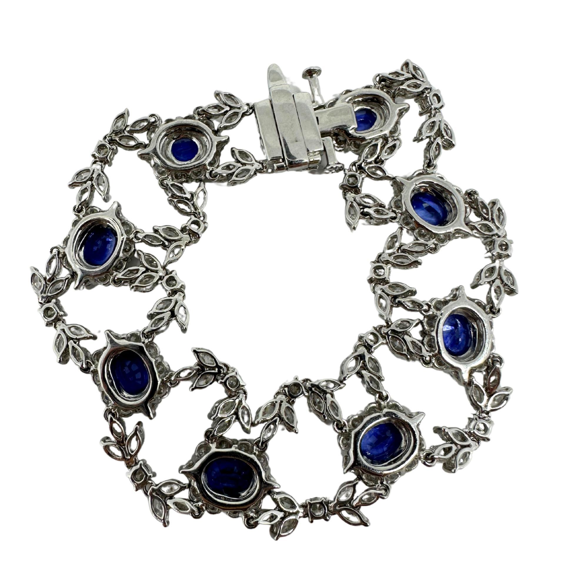 Bracciale in oro bianco 18K con diamanti e zaffiri - 7,5 pollici in vendita 4