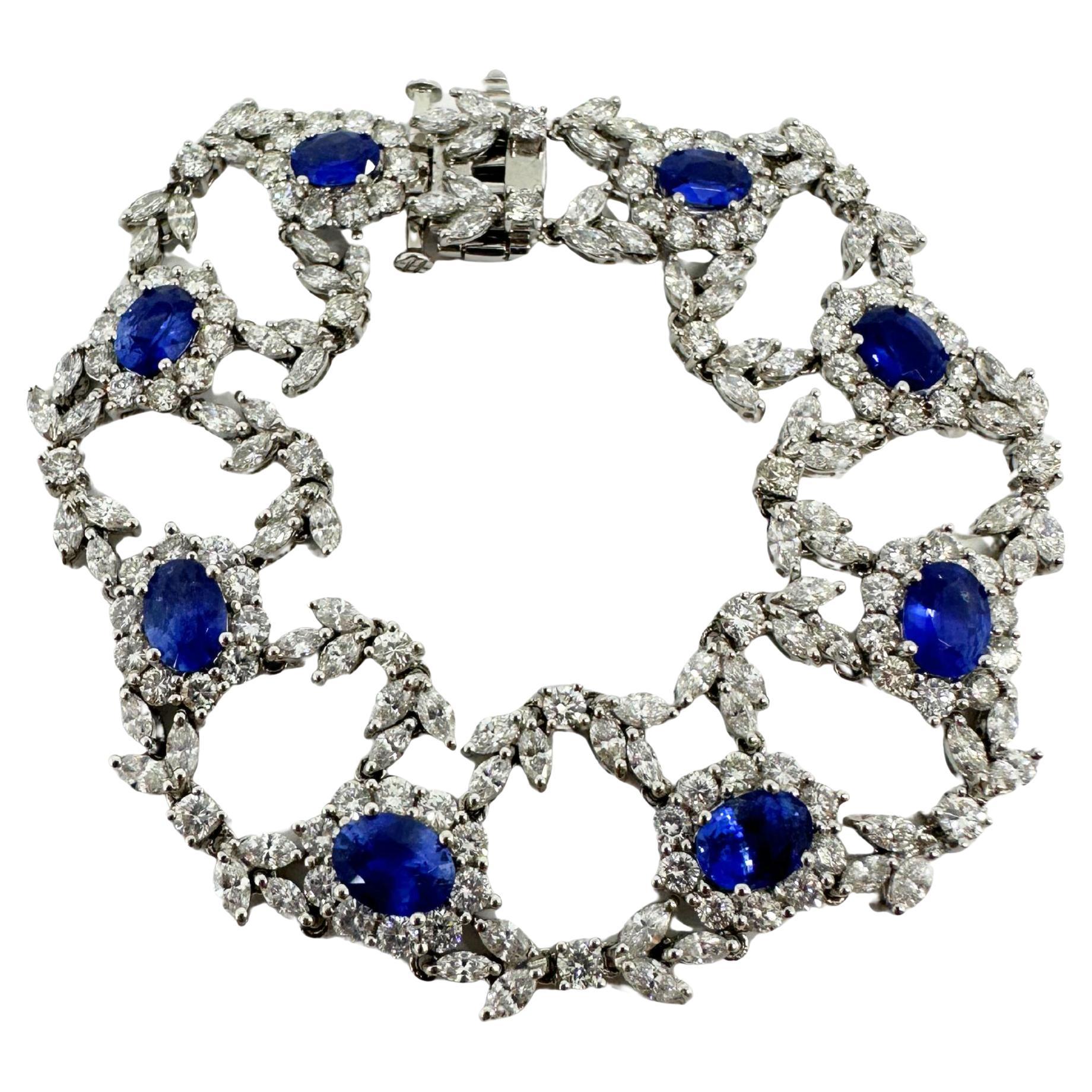 18K White Gold Diamond and Sapphire Bracelet - 7.5 inches