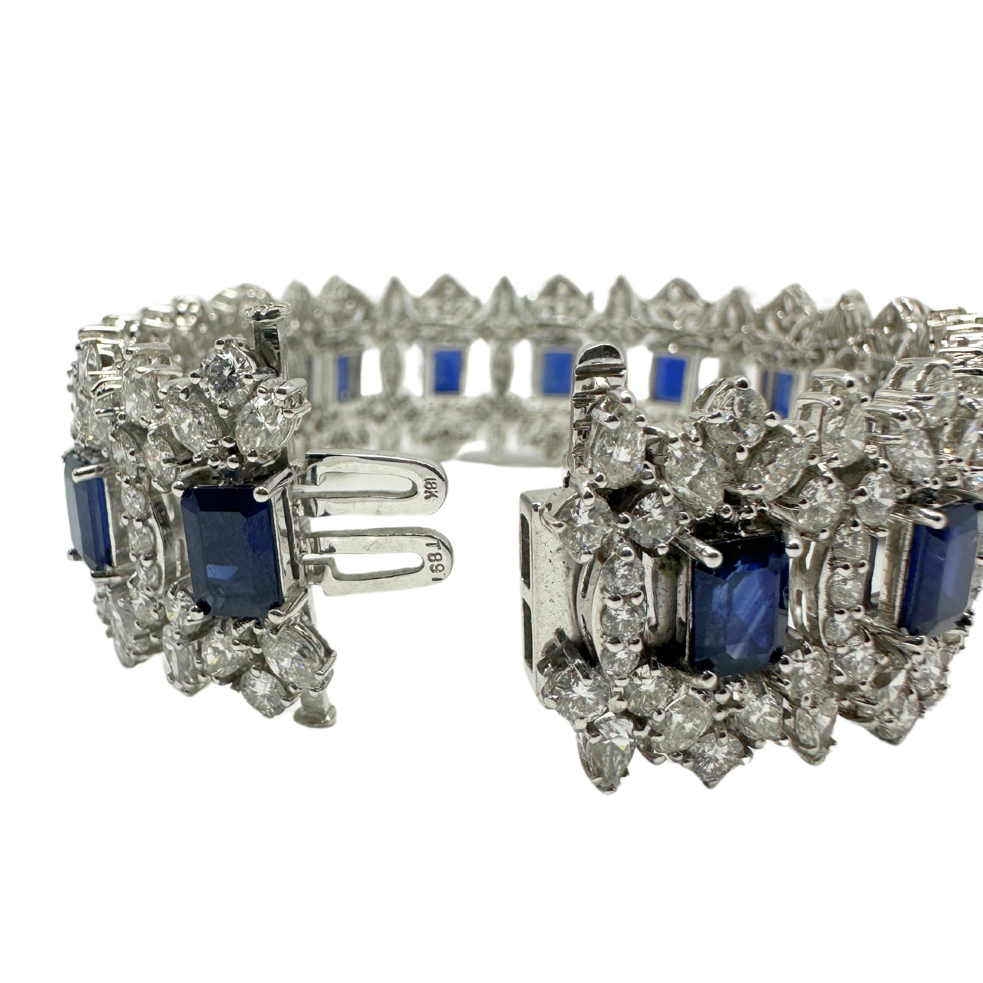 Taille mixte Bracelet en or blanc 18 carats avec diamants et saphirs en vente