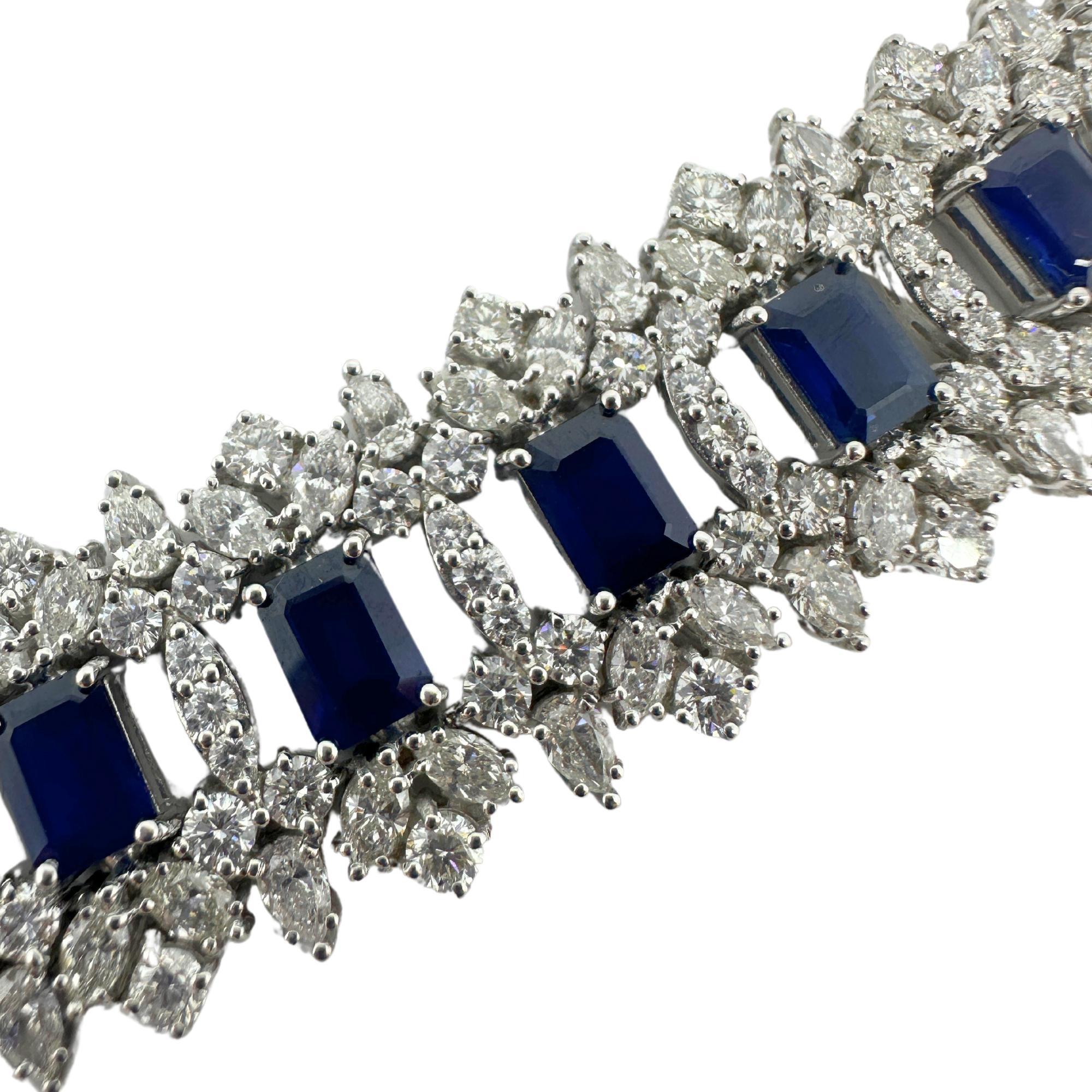 Bracelet en or blanc 18 carats avec diamants et saphirs Pour femmes en vente