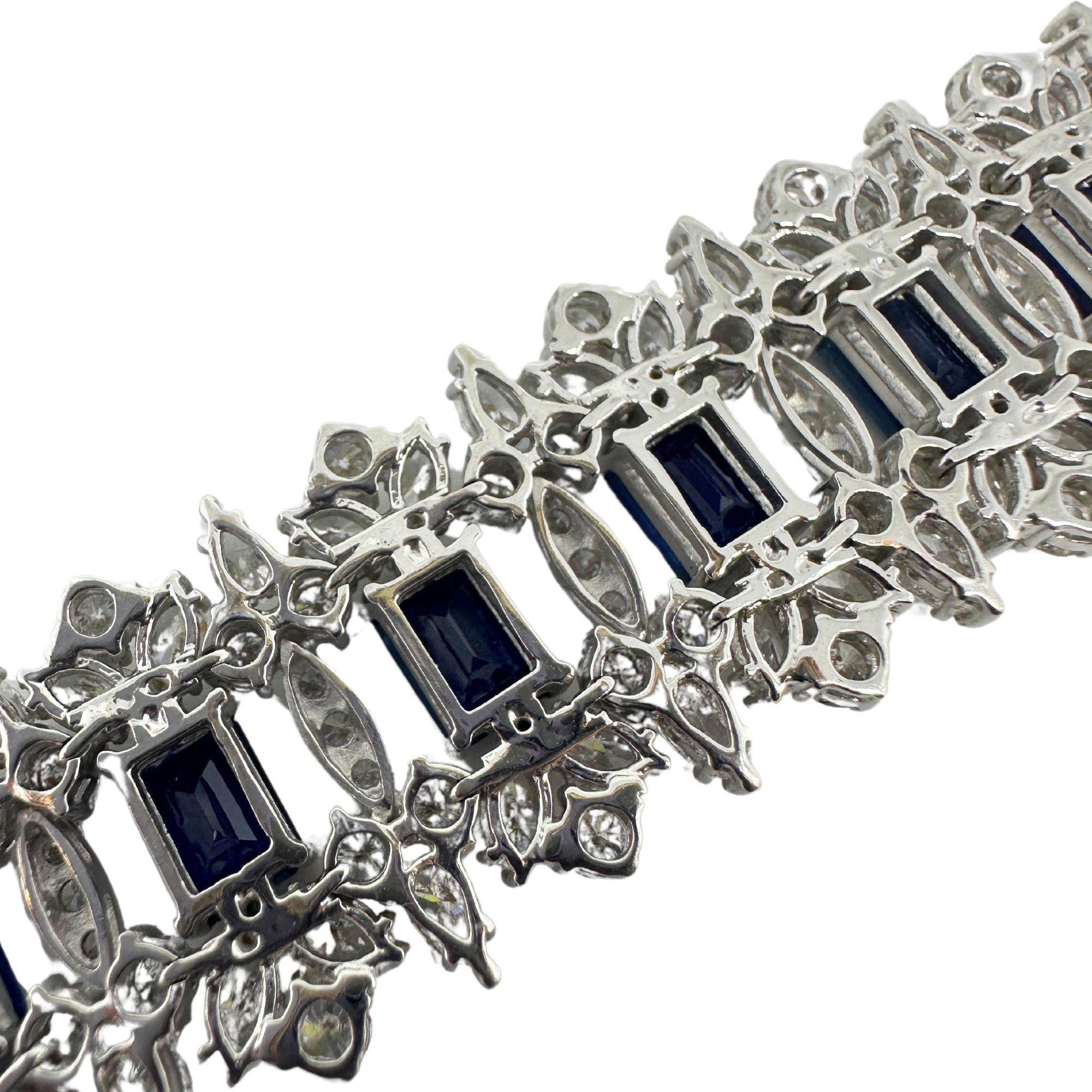 Bracelet en or blanc 18 carats avec diamants et saphirs en vente 1