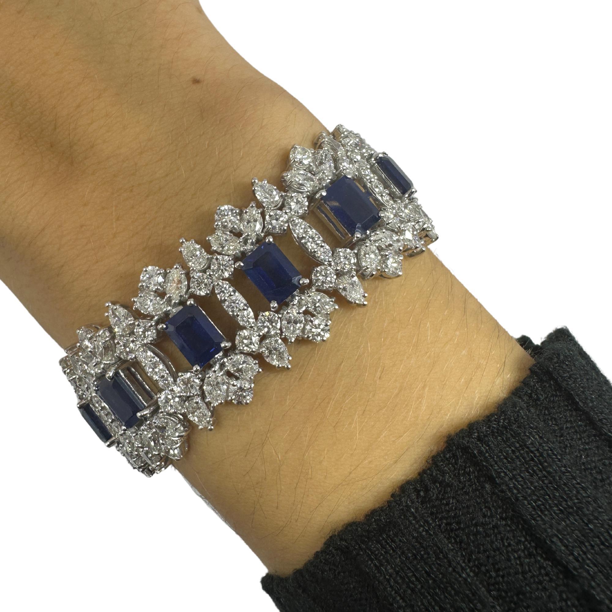 Bracelet en or blanc 18 carats avec diamants et saphirs en vente 2