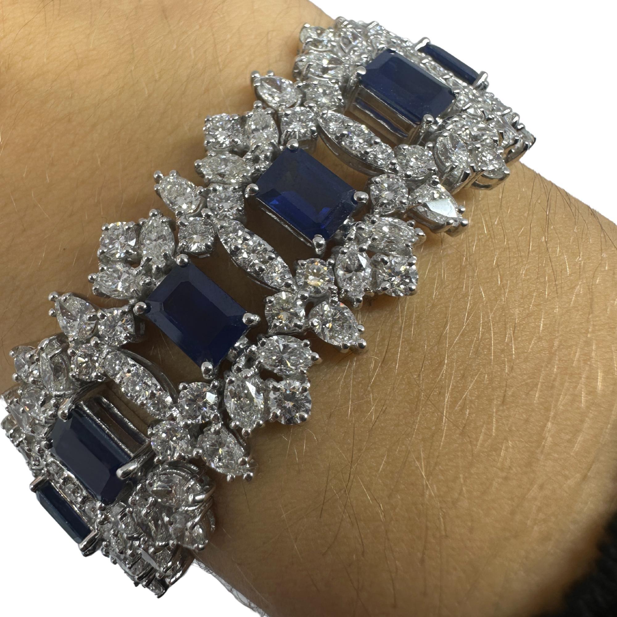 Bracelet en or blanc 18 carats avec diamants et saphirs en vente 3