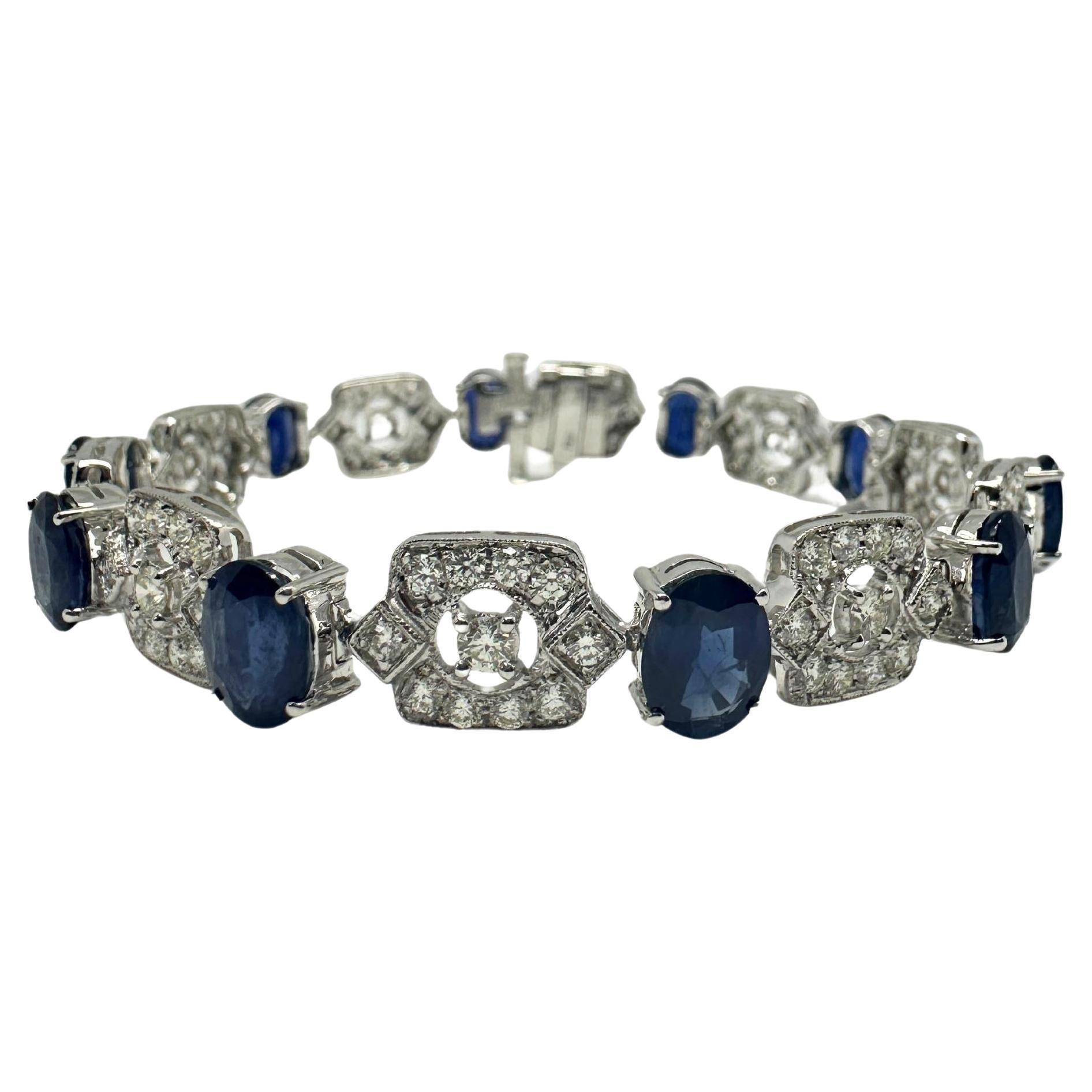 18K White Gold Diamond and Sapphire Bracelet