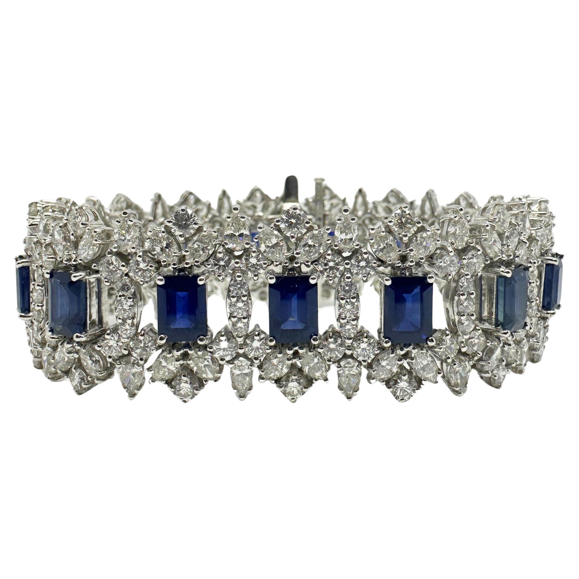 18K White Gold Diamond and Sapphire Bracelet