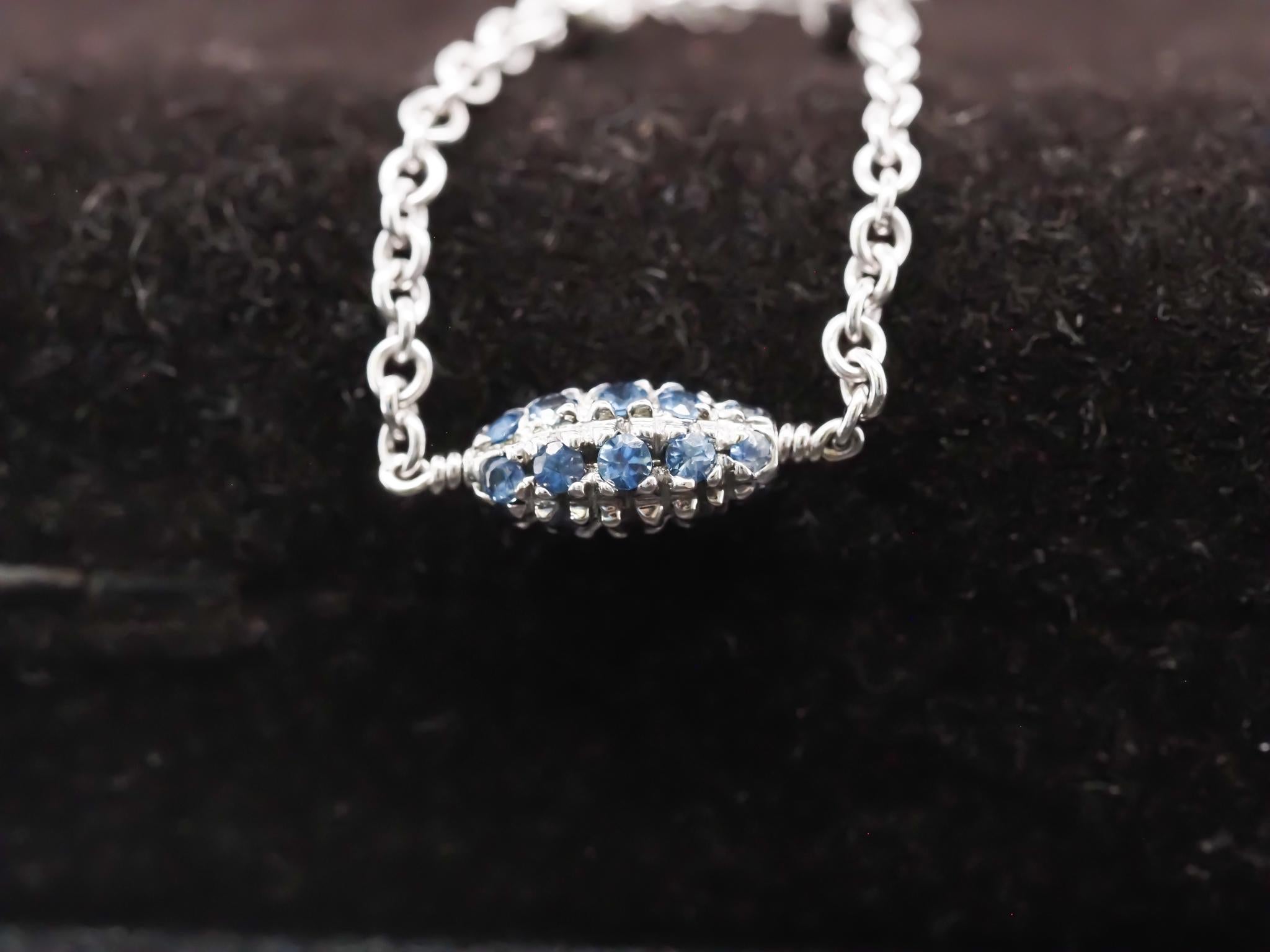 Women's 18K White Gold Diamond and Sapphire by the yard Necklace For Sale