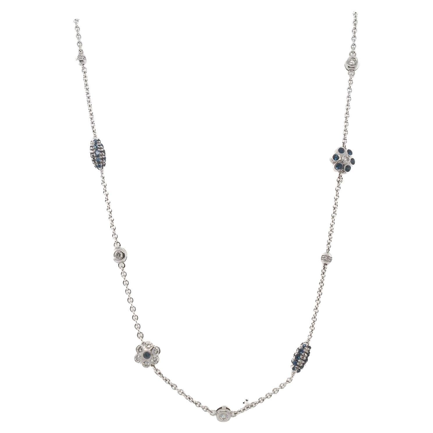18K White Gold Diamond and Sapphire by the yard Necklace