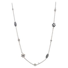 18K White Gold Diamond and Sapphire by the yard Necklace