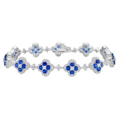 18K White Gold Diamond and Sapphire Clover Bracelet
