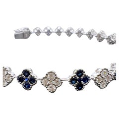 18k white Gold Diamond and Sapphire Clover Style Tennis Bracelet