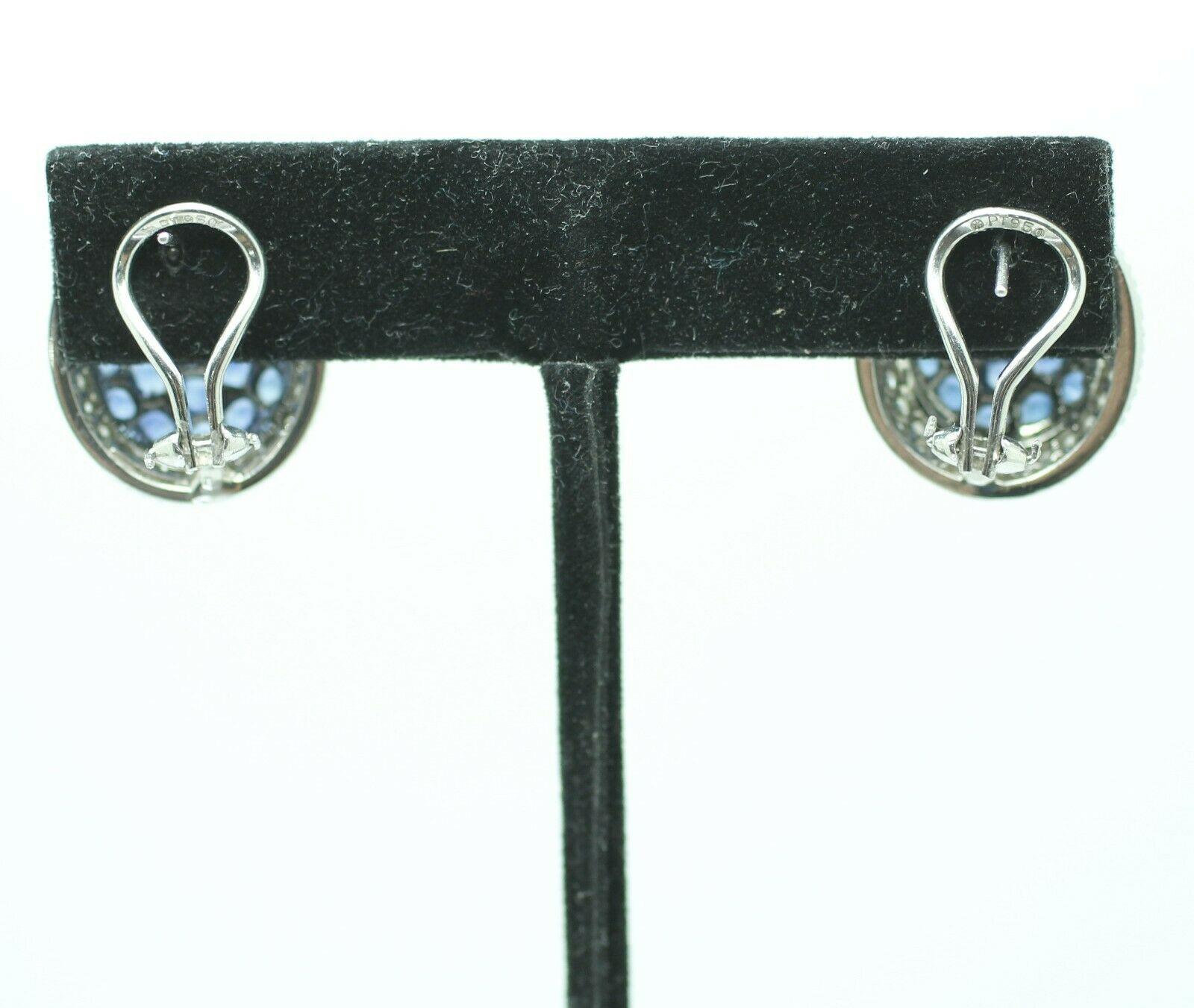Contemporary 18k White Gold Diamond and Sapphire Cluster Earrings For Sale