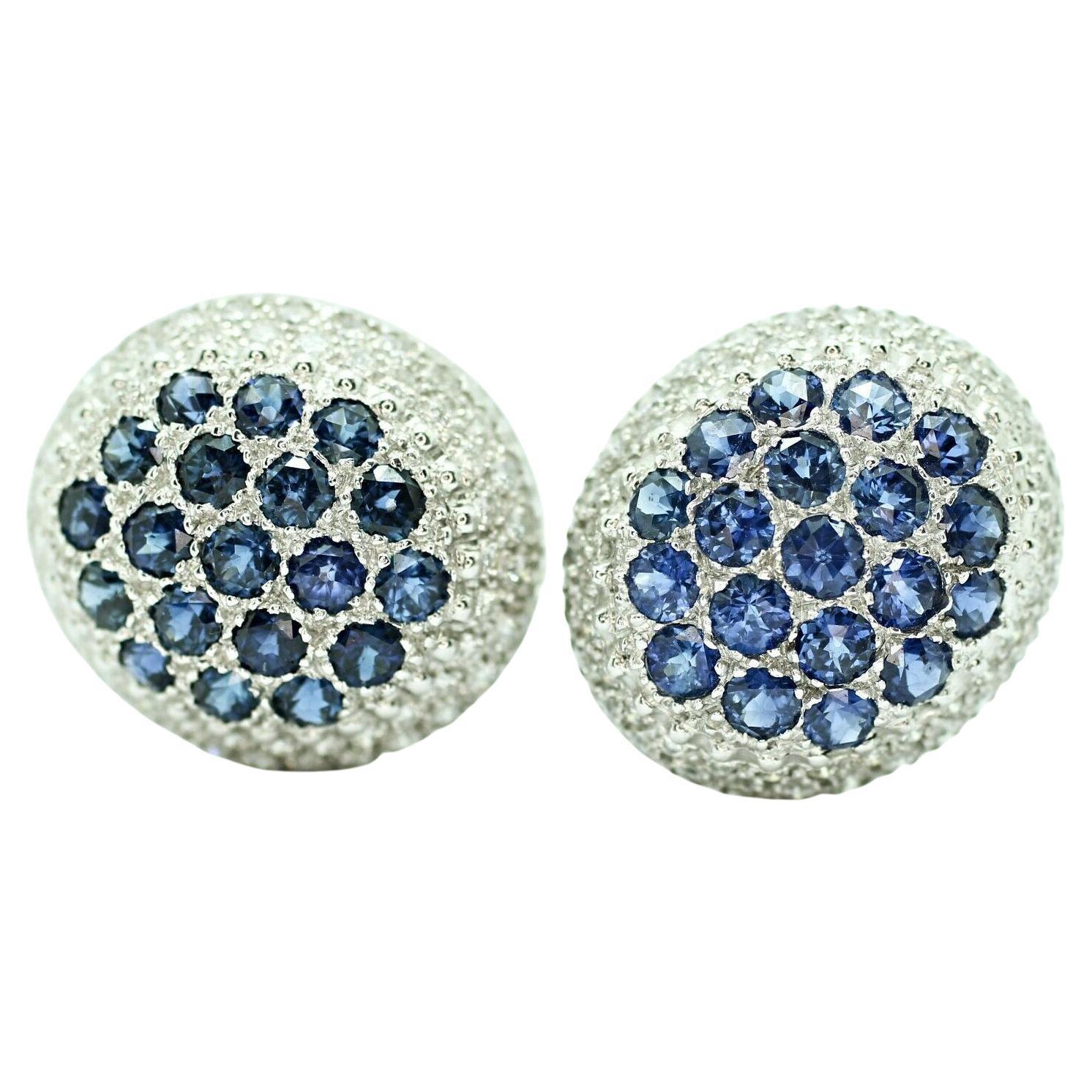 18k White Gold Diamond and Sapphire Cluster Earrings
