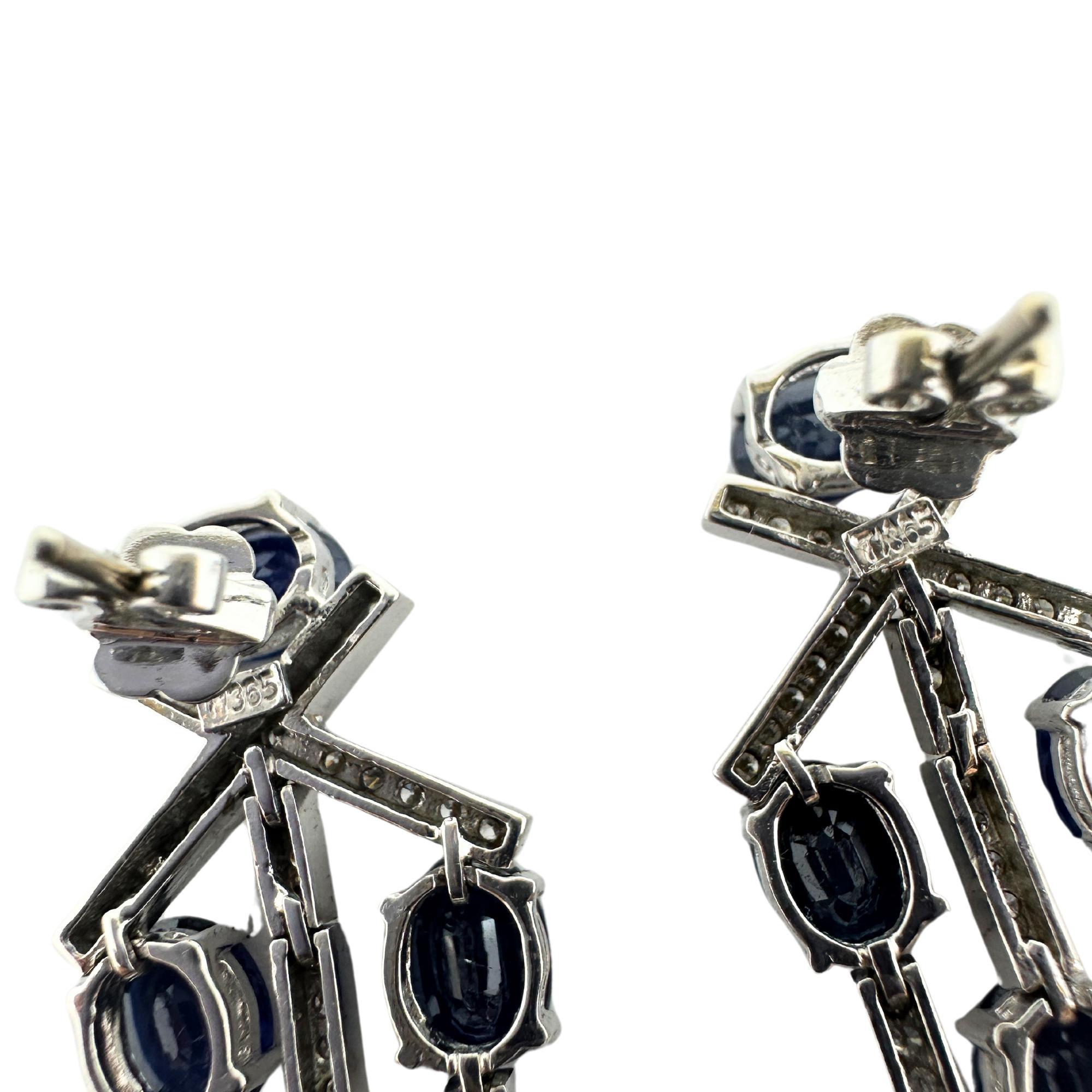 Modern 18k White Gold Diamond and Sapphire Earrings For Sale