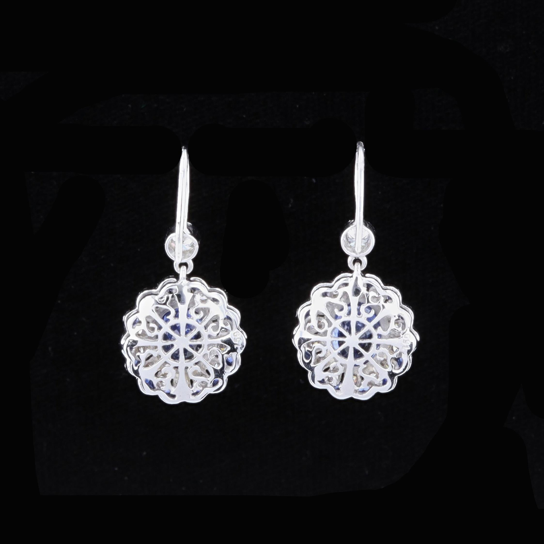 Oval Cut 18K White Gold Diamond and Sapphire Earrings For Sale