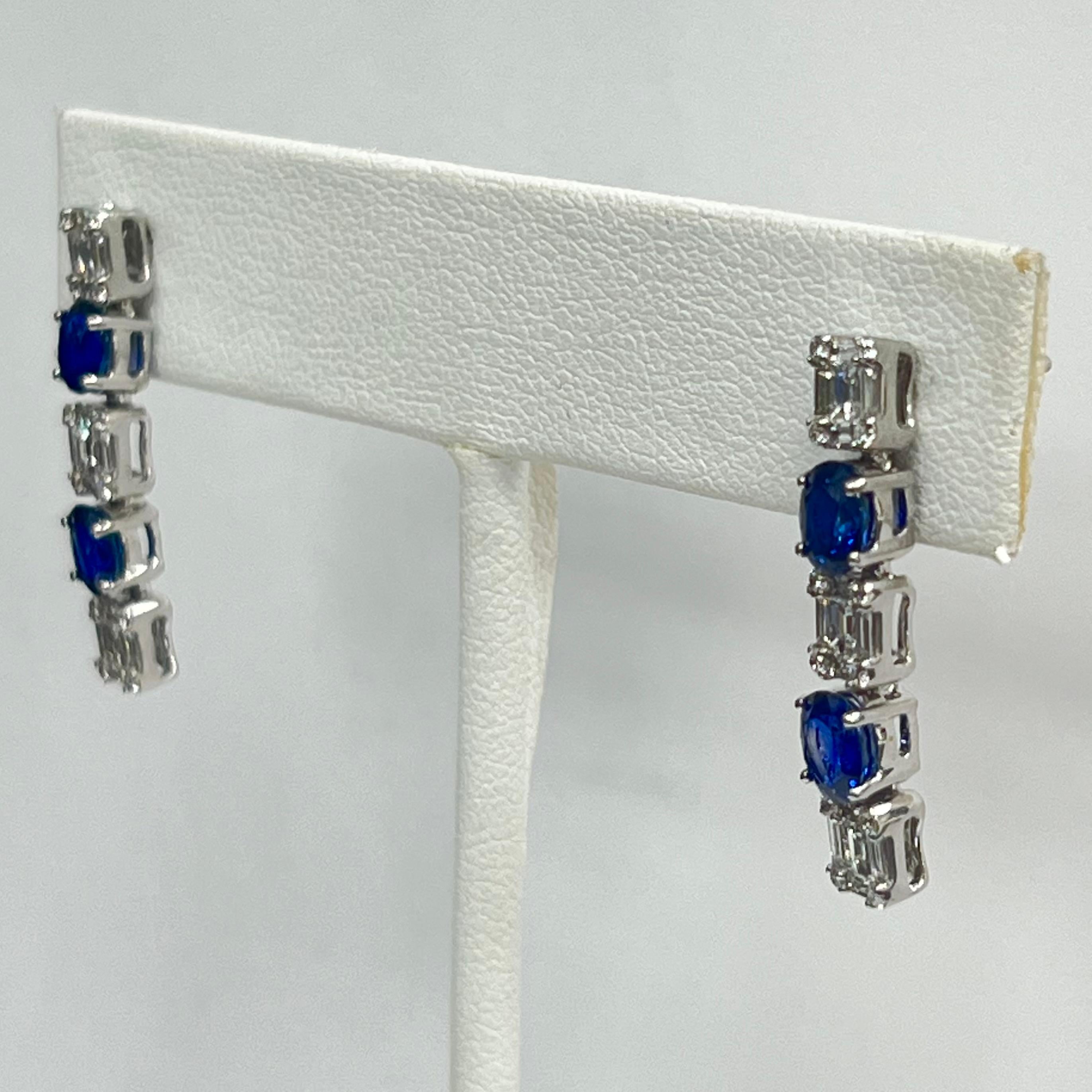 Brilliant Cut 18K White Gold Diamond and Sapphire Earrings For Sale