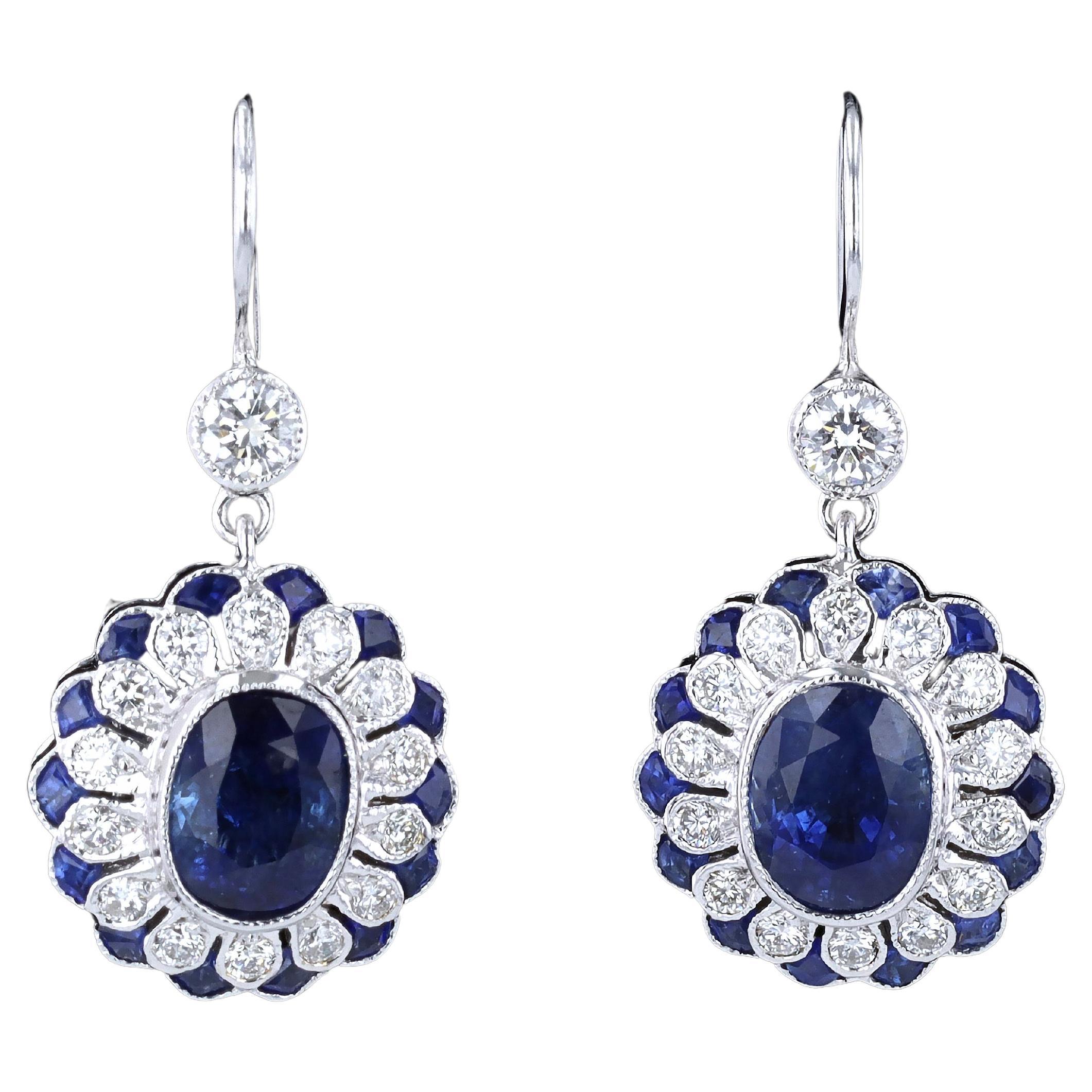 18K White Gold Diamond and Sapphire Earrings For Sale