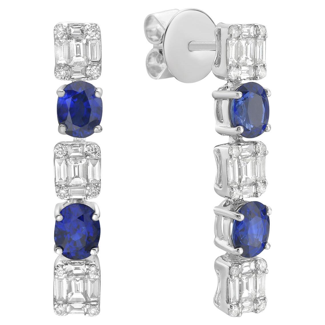 18K White Gold Diamond and Sapphire Earrings