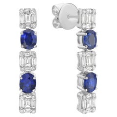 18K White Gold Diamond and Sapphire Earrings