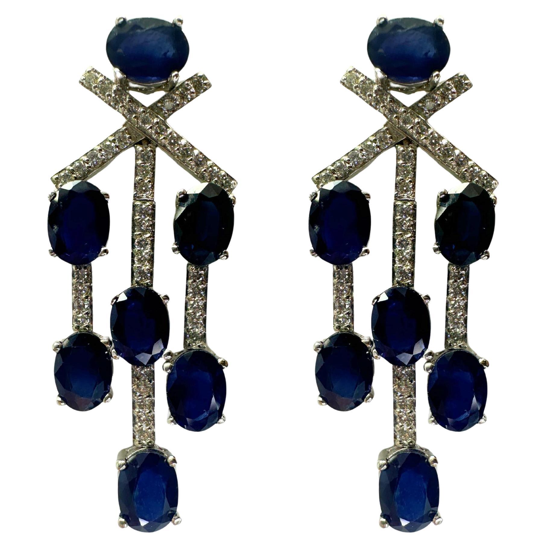 18k White Gold Diamond and Sapphire Earrings
