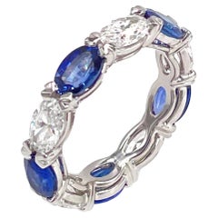18K White Gold Oval Shape Diamond and Sapphire Eternity Ring