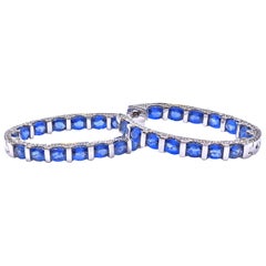 18 Karat White Gold Diamond and Sapphire Hoop Earrings