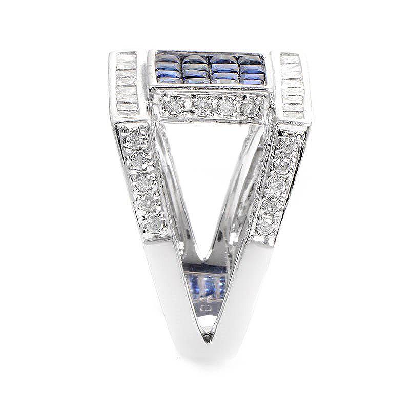 18 Karat White Gold Diamond and Sapphire Invisible Setting Ring In New Condition In Southampton, PA