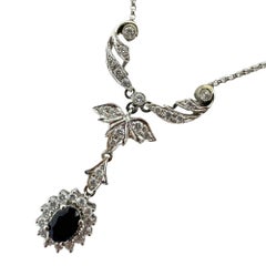 18k White Gold Diamond and Sapphire Necklace