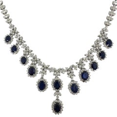 18K White Gold Diamond and Sapphire Necklace